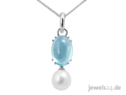 Halsschmuck Kette mit Clip Anhänger Blautopas Edelstein Süsswasser Zucht- Per